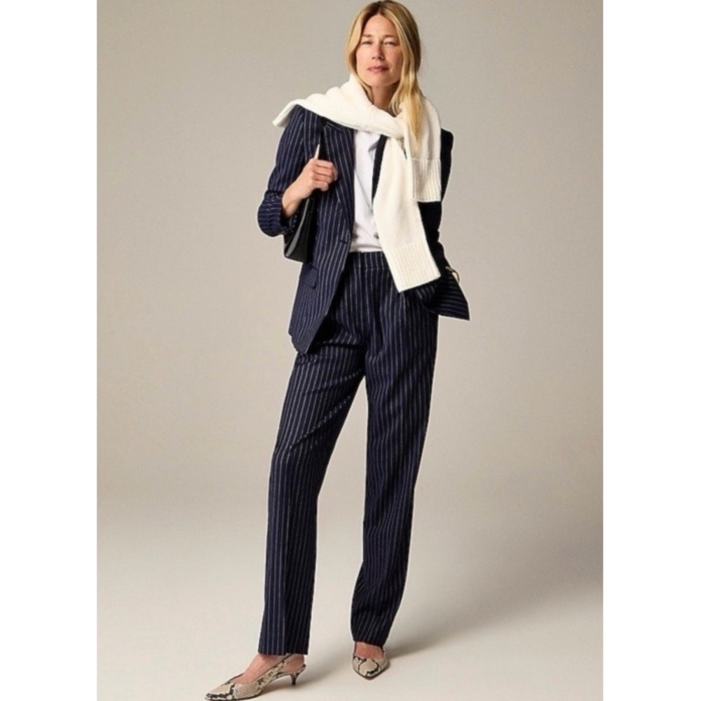 J.Crew Collection Portia Pant Navy Pinstripe Italian Wool Blend Womens 4 Luxury